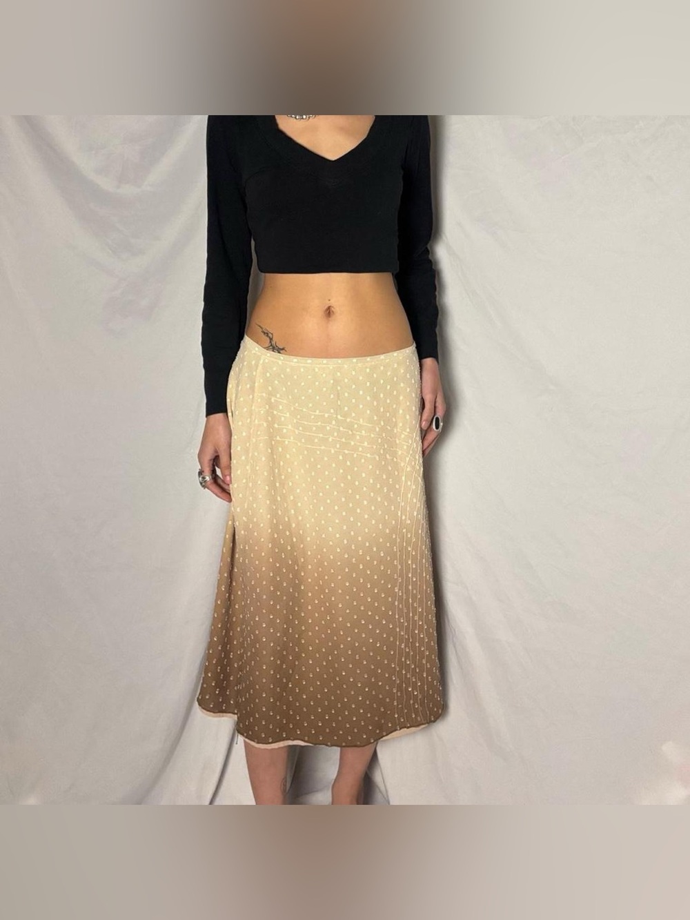 Vintage Kenar Brown Silk Blend Polka Dot Skirt Size 8